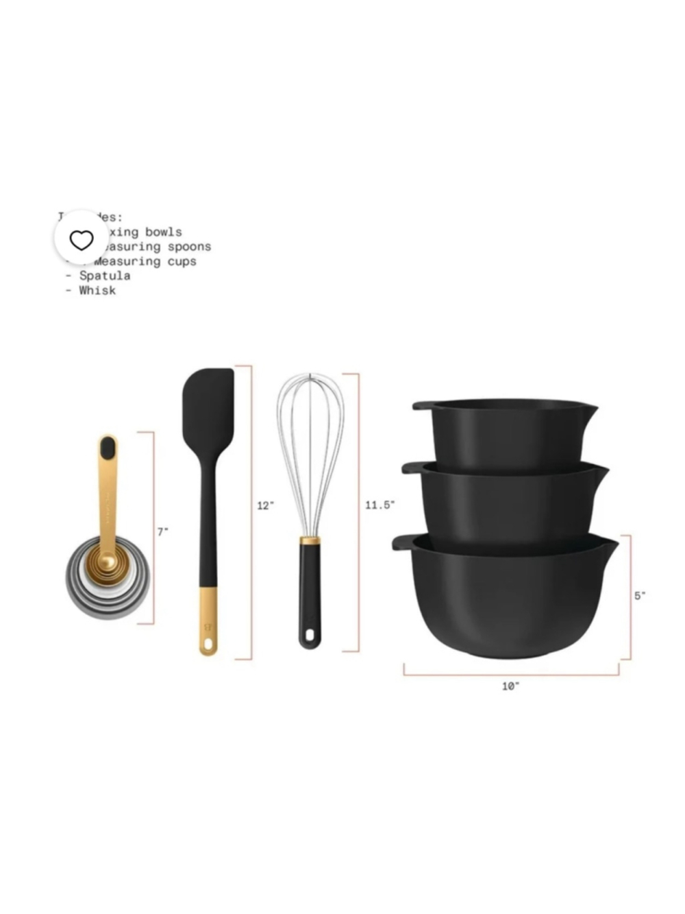 NEW Beautiful by Drew Barrymore 14-Piece Kitchen Mix & Measure Set, Black/Gold - Picture 5 of 9
